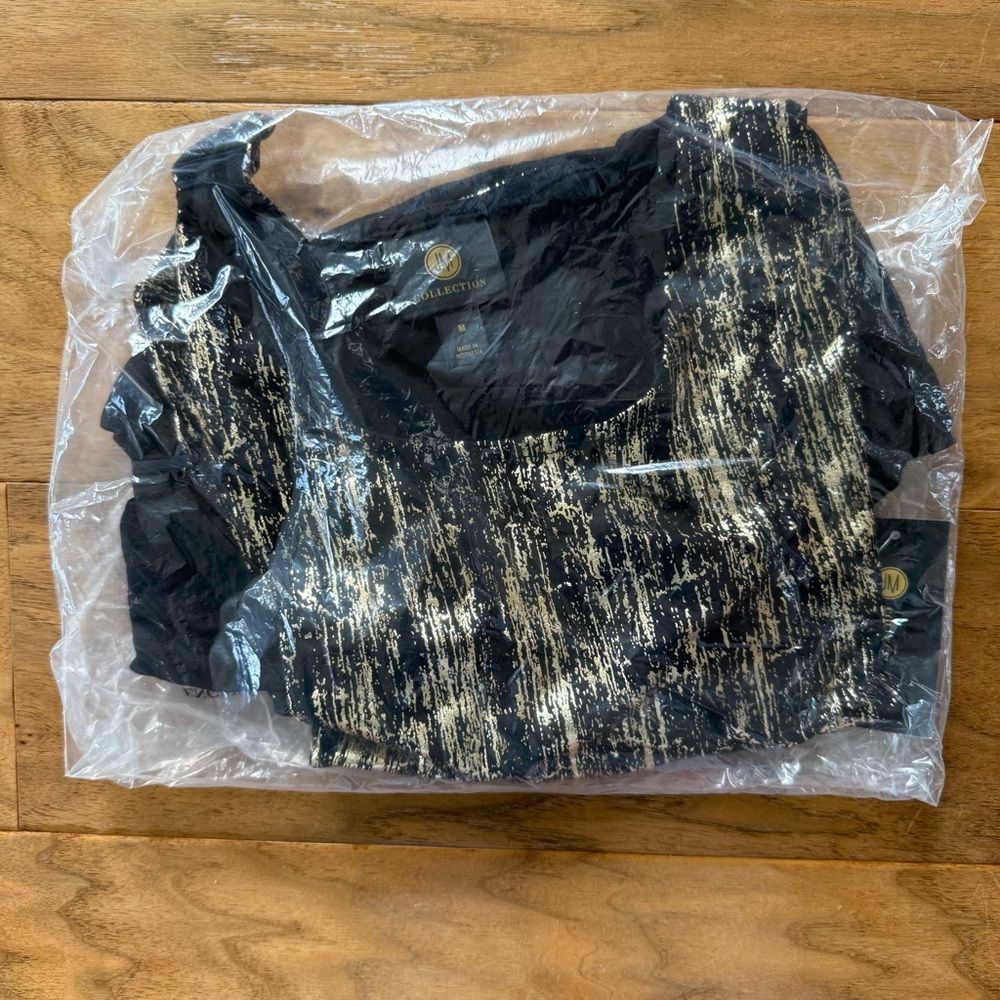 Brand New JM Collection Women's Black & Gold Foil Print 3/4-Sleeve Top, M, NWT - Picture 4 of 4